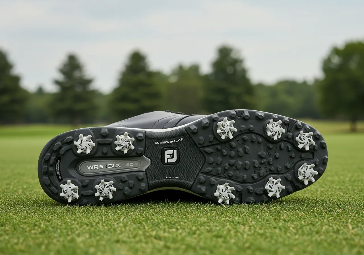 WR TRAX Outsole and 3D Carbon Plate in FootJoy Pro SLX Carbon Golf Shoe – Real Grip and Control Without Spikes